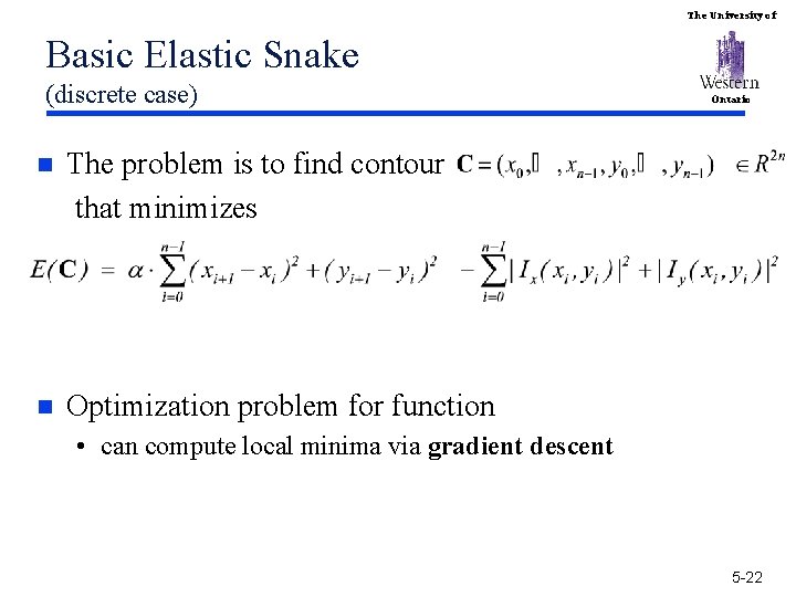 The University of Basic Elastic Snake (discrete case) n The problem is to find