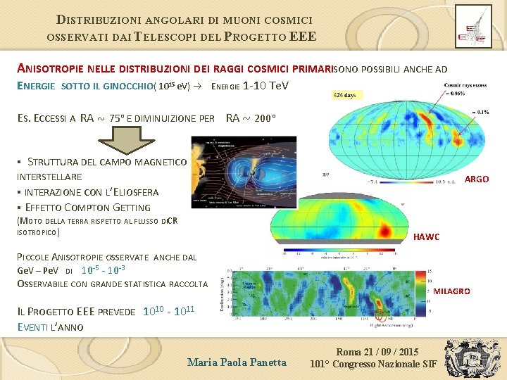 DISTRIBUZIONI ANGOLARI DI MUONI COSMICI OSSERVATI DAI TELESCOPI DEL PROGETTO EEE ANISOTROPIE NELLE DISTRIBUZIONI