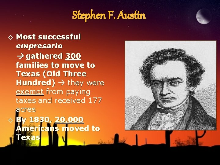 Stephen F. Austin ◊ Most successful empresario gathered 300 families to move to Texas