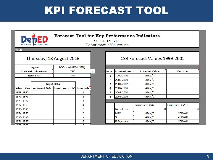 KPI FORECAST TOOL DEPARTMENT OF EDUCATION 9 