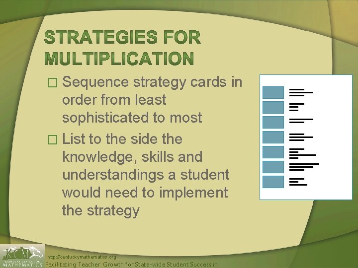 � Sequence strategy cards in order from least sophisticated to most � List to