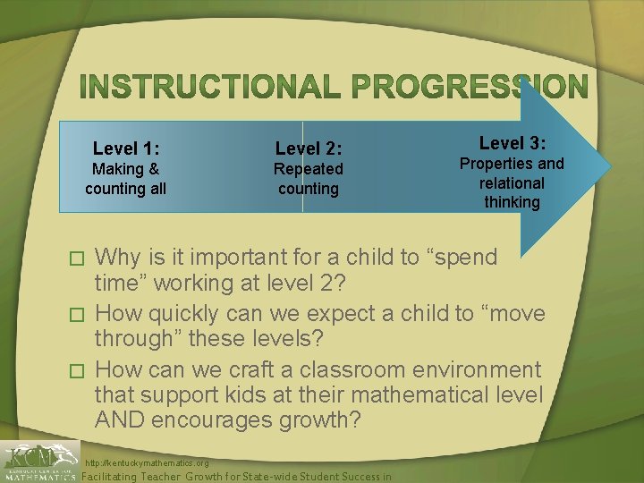 Level 1: Level 2: Making & counting all Repeated counting Level 3: Properties and