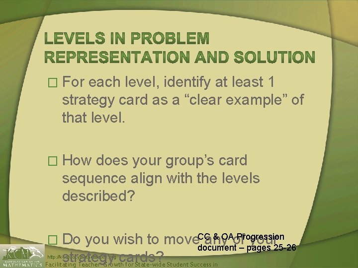 � For each level, identify at least 1 strategy card as a “clear example”