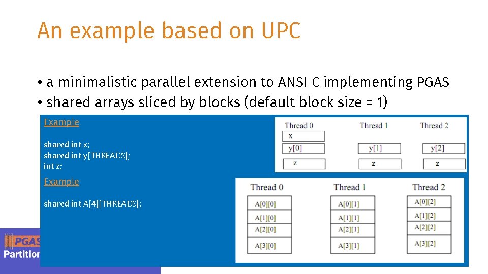 An example based on UPC • a minimalistic parallel extension to ANSI C implementing