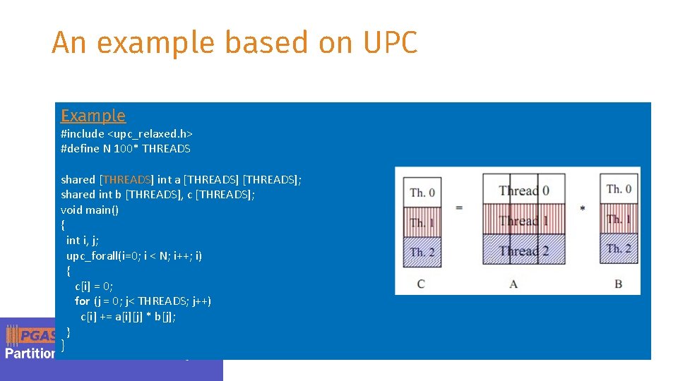 An example based on UPC Example #include <upc_relaxed. h> #define N 100* THREADS shared