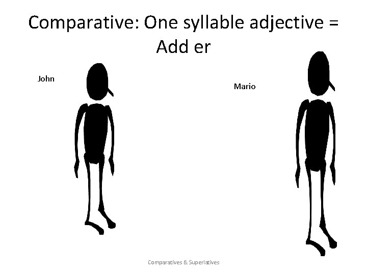 Comparative: One syllable adjective = Add er John Mario Comparatives & Superlatives 