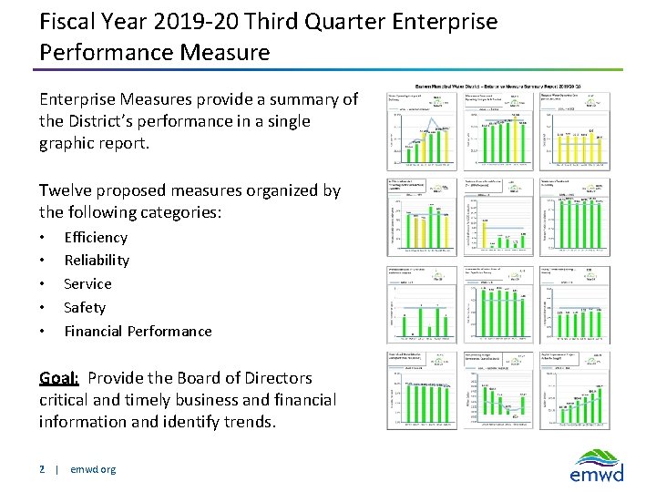 Fiscal Year 2019 -20 Third Quarter Enterprise Performance Measure Enterprise Measures provide a summary