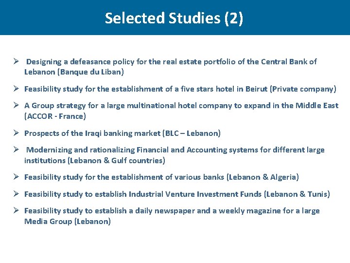 Selected Studies (2) Ø Designing a defeasance policy for the real estate portfolio of