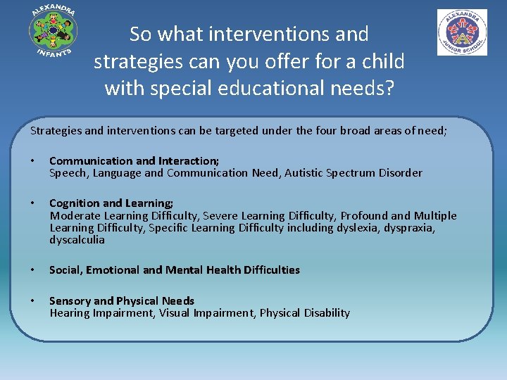 So what interventions and strategies can you offer for a child with special educational