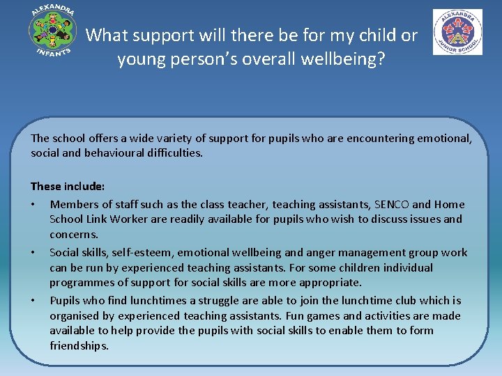 What support will there be for my child or young person’s overall wellbeing? The