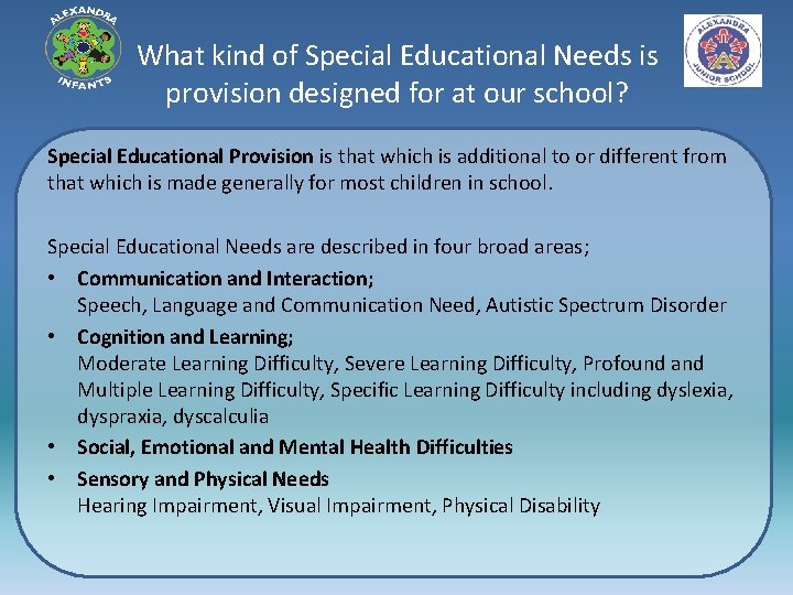 What kind of Special Educational Needs is provision designed for at our school? Special