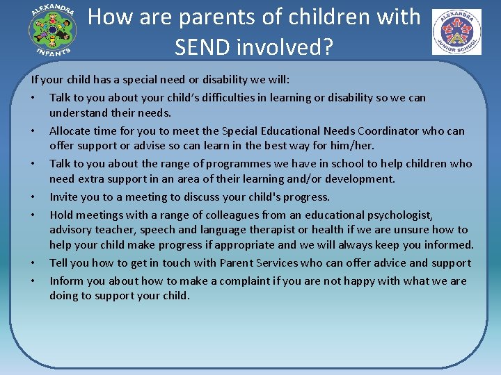 How are parents of children with SEND involved? If your child has a special