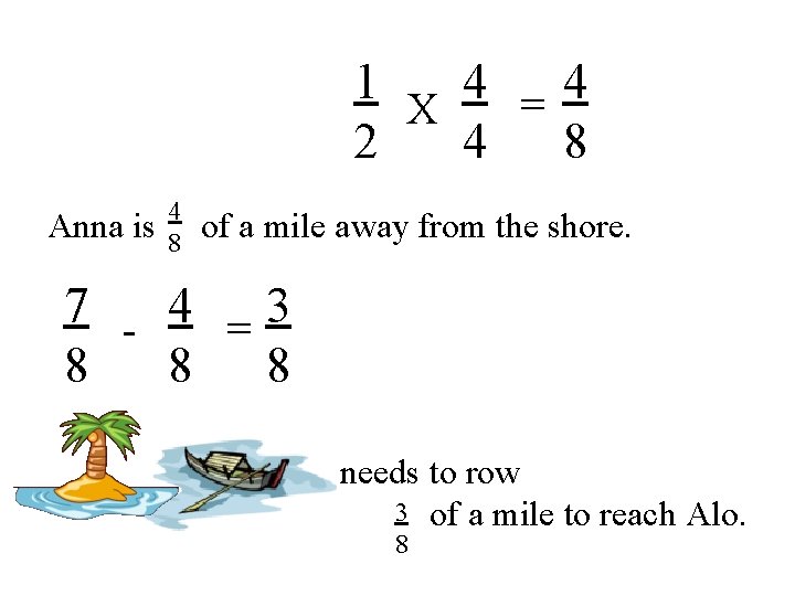 1 4 =4 X 2 4 8 Anna is 4 8 of a mile