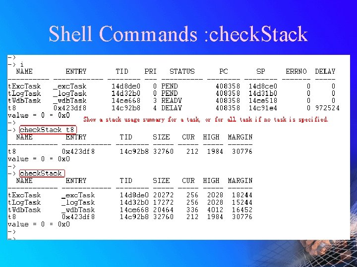 Shell Commands : check. Stack 