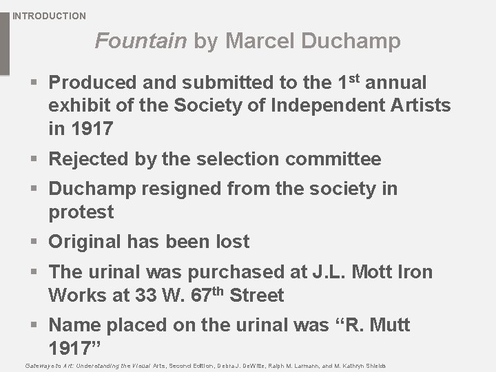INTRODUCTION Fountain by Marcel Duchamp § Produced and submitted to the 1 st annual