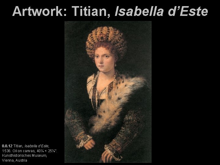 Artwork: Titian, Isabella d’Este 0. 0. 12 Titian, Isabella d’Este, 1536. Oil on canvas,