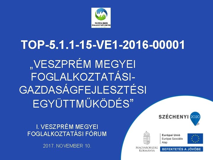 TOP-5. 1. 1 -15 -VE 1 -2016 -00001 „VESZPRÉM MEGYEI FOGLALKOZTATÁSIGAZDASÁGFEJLESZTÉSI EGYÜTTMŰKÖDÉS” I. VESZPRÉM