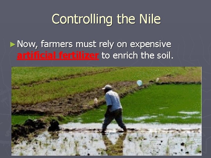 Controlling the Nile ► Now, farmers must rely on expensive artificial fertilizer to enrich