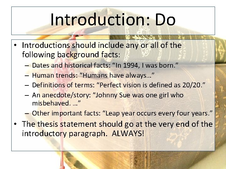 Fact Intro Example Introductions for Mrs Evans Introduction Defined Introductions basically