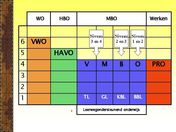 WO HBO MBO Niveau 3 en 4 6 VWO 5 4 Werken Niveau 2