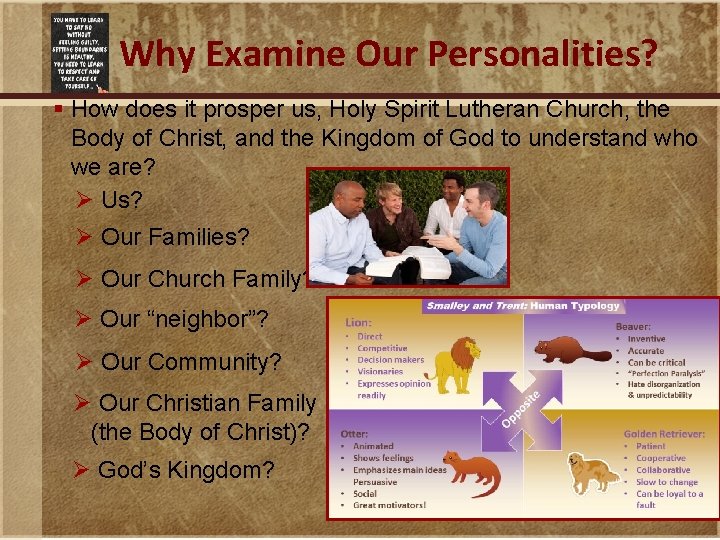 Why Examine Our Personalities? § How does it prosper us, Holy Spirit Lutheran Church,