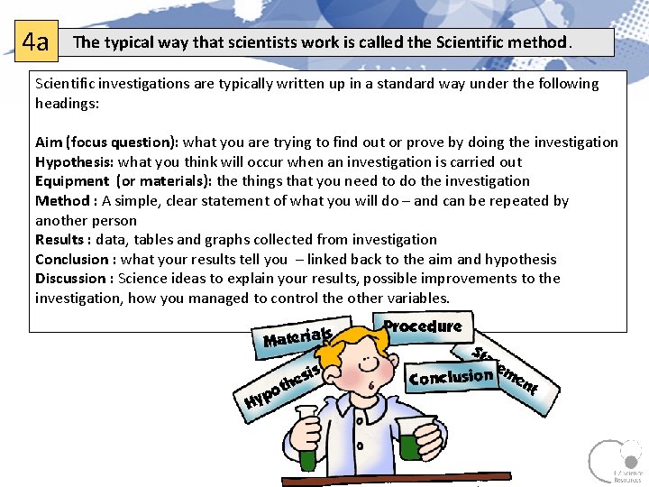 4 a The typical way that scientists work is called the Scientific method. Scientific 4 a The typical way that scientists work is called the Scientific method. Scientific