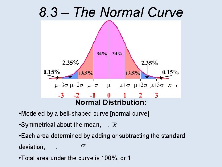 8. 3 – The Normal Curve Normal Distribution: • Modeled by a bell-shaped curve