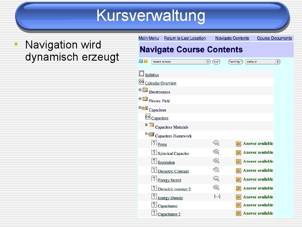 Kursverwaltung • Navigation wird dynamisch erzeugt 