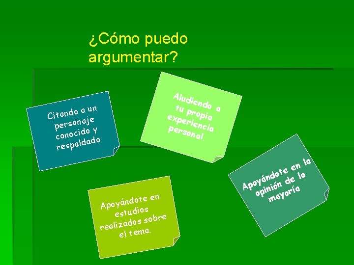 ¿Cómo puedo argumentar? a un o d n a Cit aje person y do