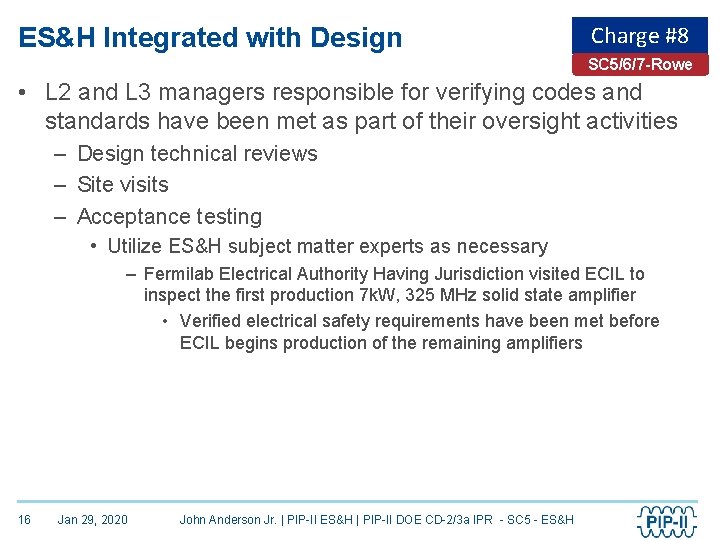ES&H Integrated with Design Charge #8 SC 5/6/7 -Rowe • L 2 and L
