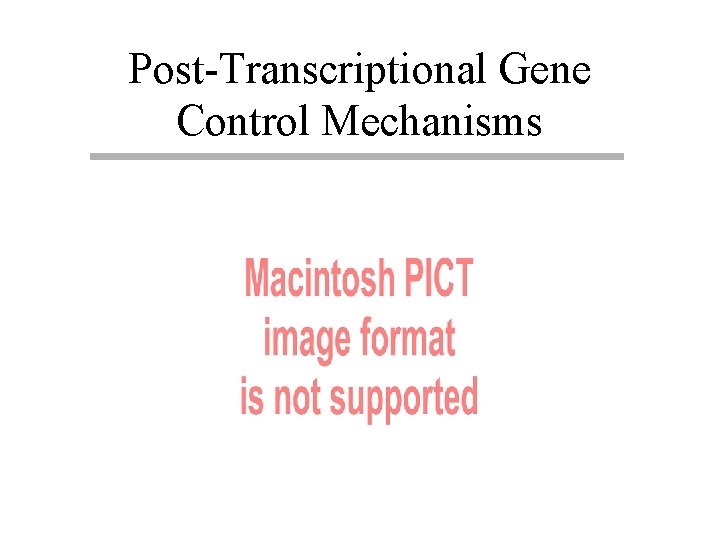 Post-Transcriptional Gene Control Mechanisms 
