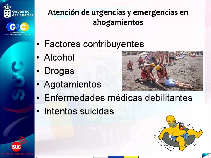 Atención de urgencias y emergencias en ahogamientos • • • Factores contribuyentes Alcohol Drogas