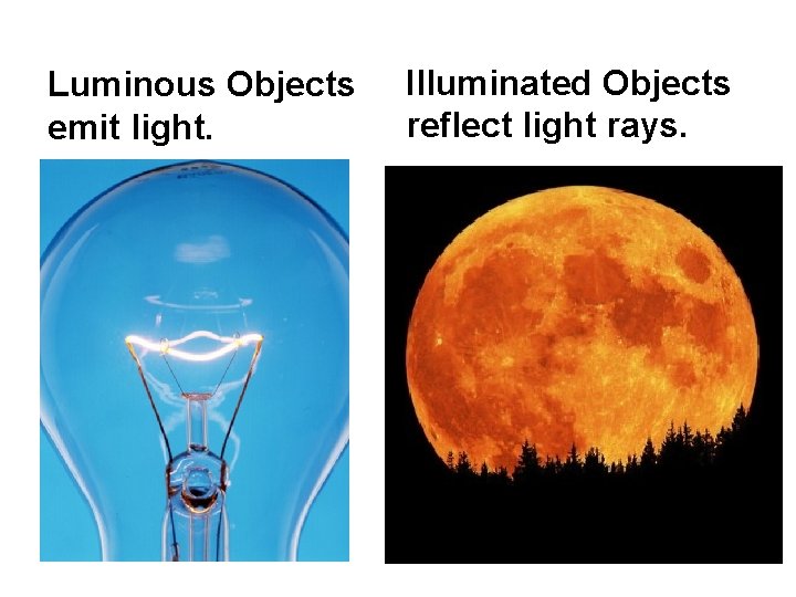 Luminous Objects emit light. Illuminated Objects reflect light rays. 
