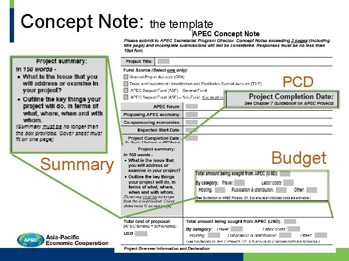 Concept Note: the template PCD Summary Budget 