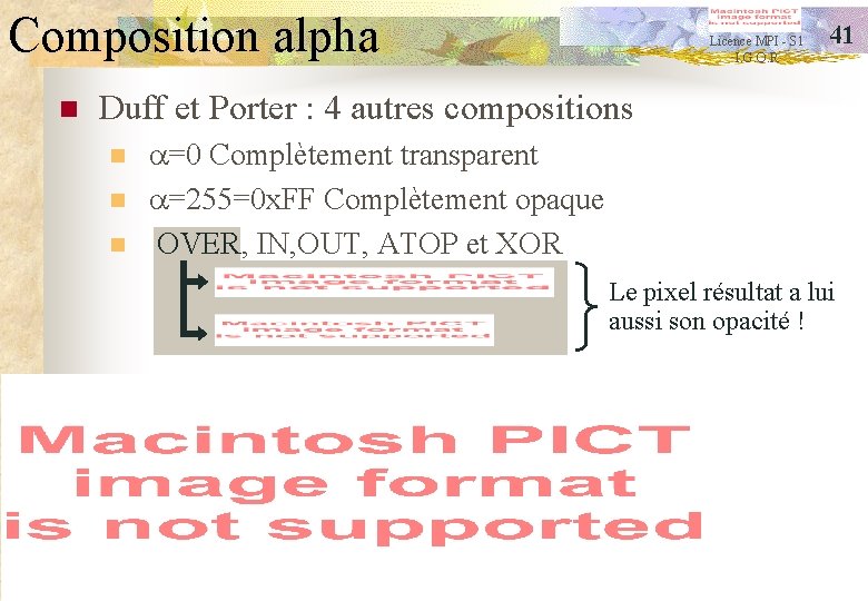 Composition alpha n Licence MPI - S 1 I. G. O. R 41 Duff