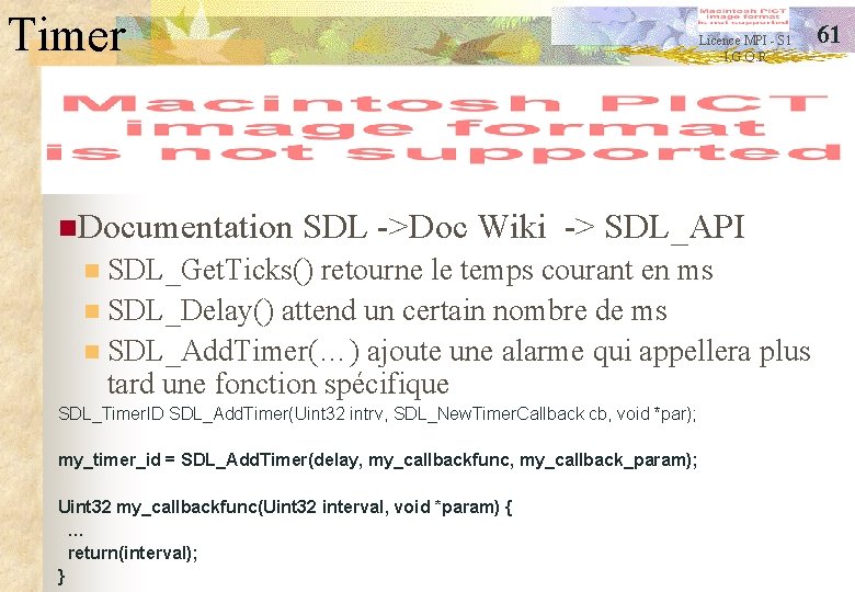 Timer n. Documentation Licence MPI - S 1 I. G. O. R SDL ->Doc