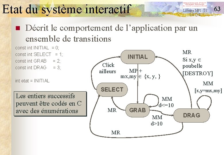 Etat du système interactif n Licence MPI - S 1 I. G. O. R