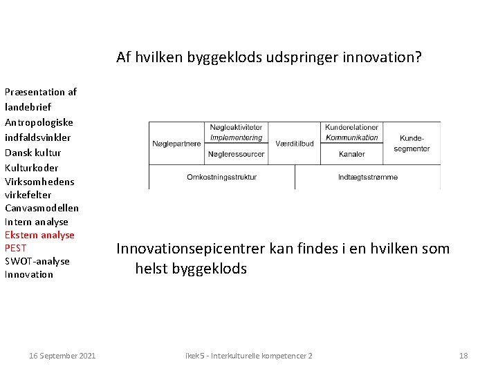 Af hvilken byggeklods udspringer innovation? Præsentation af landebrief Antropologiske indfaldsvinkler Dansk kultur Kulturkoder Virksomhedens