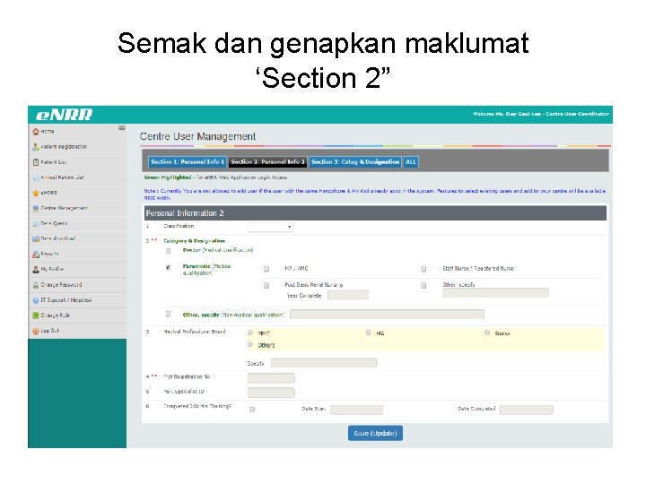 Semak dan genapkan maklumat ‘Section 2” 