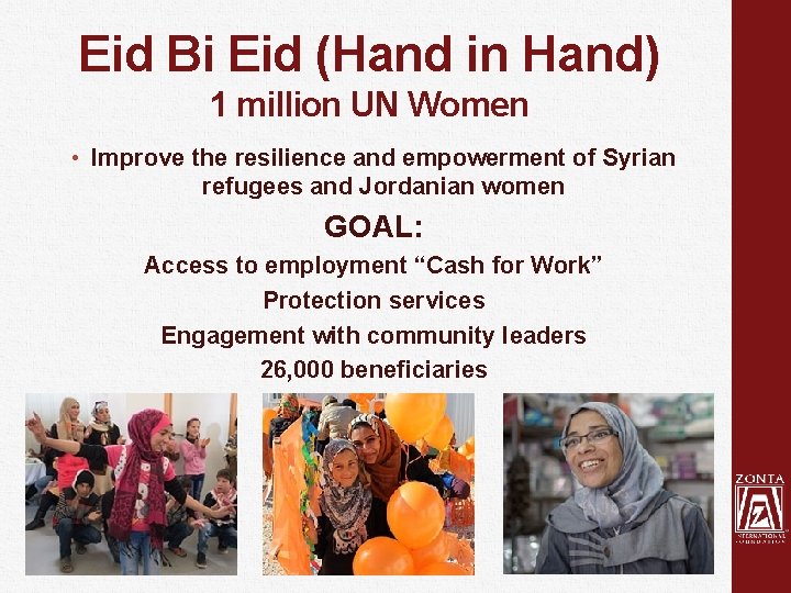 Eid Bi Eid (Hand in Hand) 1 million UN Women • Improve the resilience