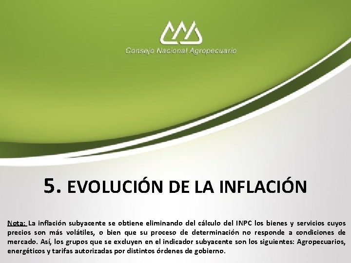 5. EVOLUCIÓN DE LA INFLACIÓN Nota: La inflación subyacente se obtiene eliminando del cálculo