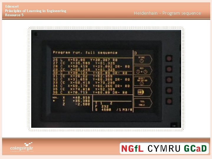 Edexcel Principles of Learning in Engineering Resource 5 Heidenhain - Program sequence 