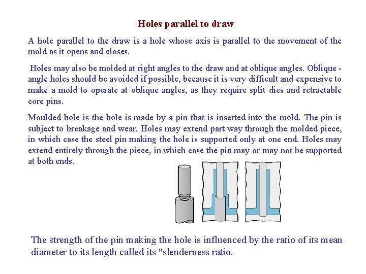 Holes parallel to draw A hole parallel to the draw is a hole whose