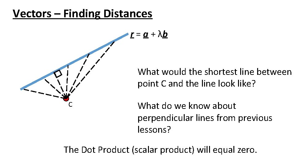 Vectors – Finding Distances r = a + λb What would the shortest line