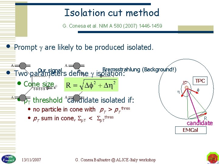 Isolation cut method G. Conesa et al. NIM A 580 (2007) 1446 -1459 •