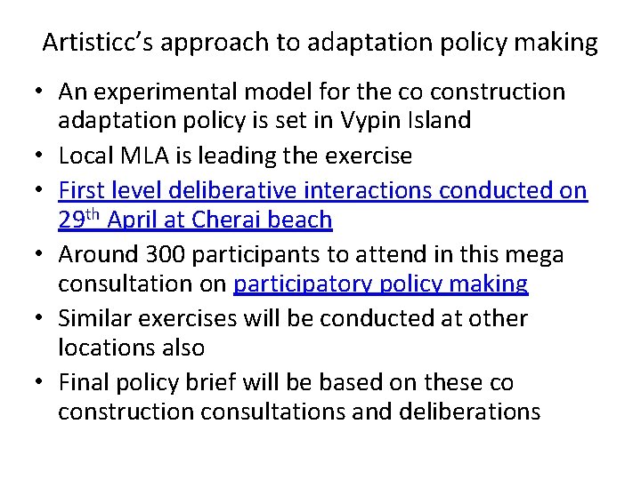 Artisticc’s approach to adaptation policy making • An experimental model for the co construction