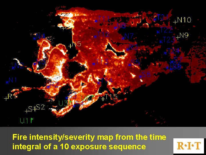 Fire intensity/severity map from the time integral of a 10 exposure sequence 