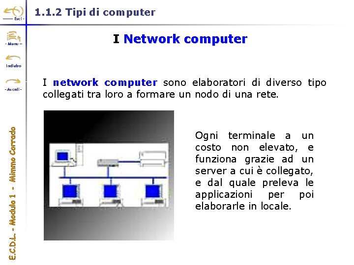 1. 1. 2 Tipi di computer I Network computer I network computer sono elaboratori