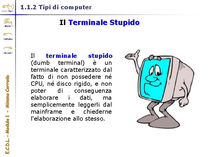 1. 1. 2 Tipi di computer Il Terminale Stupido Il terminale stupido (dumb terminal)