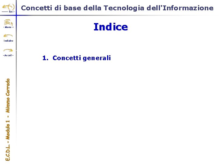 Concetti di base della Tecnologia dell'Informazione Indice 1. Concetti generali 